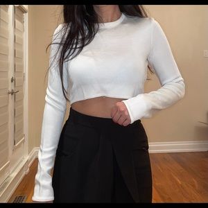 White long sleeve luxurious crop top.